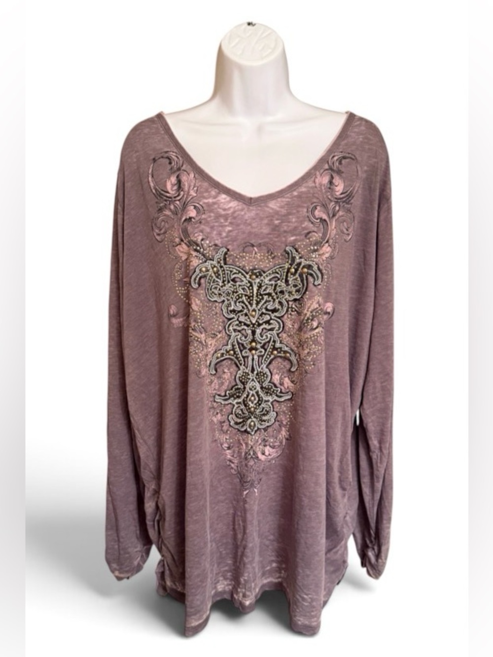 Maurices Size 4 28 Mauve Burnout Embellished Long Sleeve Top NWT